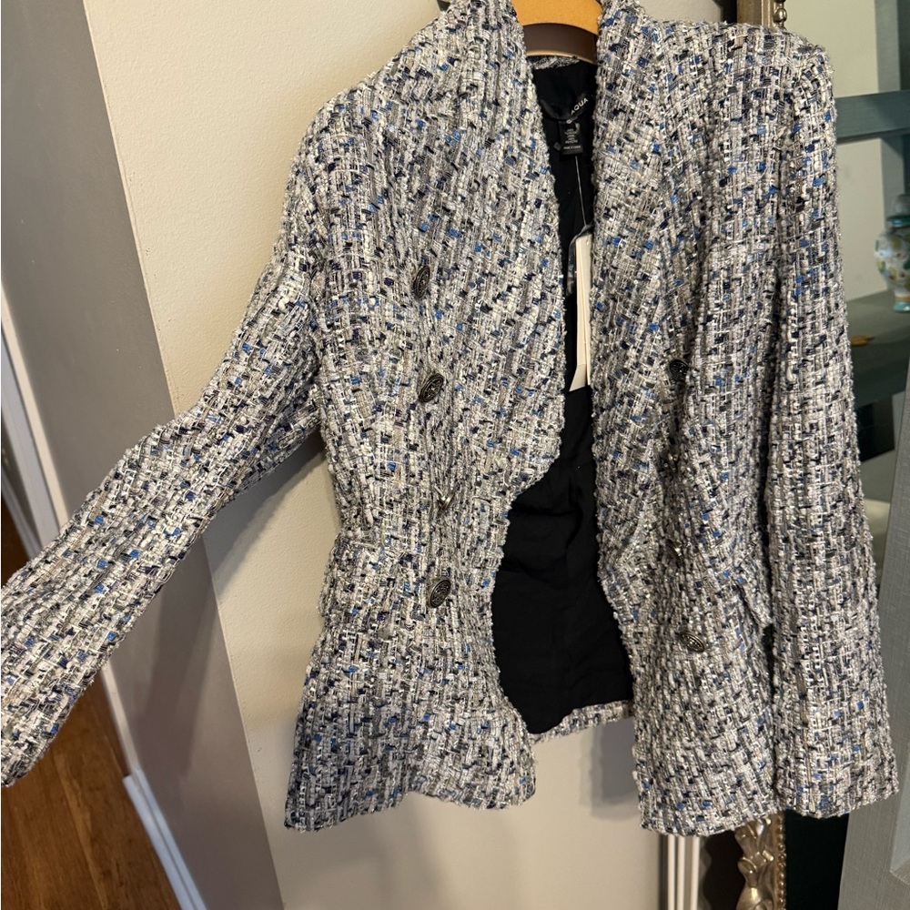 Aqua Blue and White Tweed Blazer